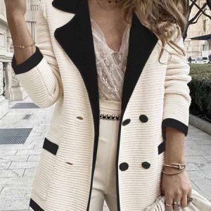 Lapel Collar Elegant Sweater Coat, Cardigans, color:Off White|size:XXL, Stylewe