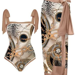 Ethnic Ethnic Square Neck One Piece With Cover Up, swimwear>>Bikini Sets, color:Multicolor|size:XXL, JustFashionNow