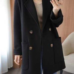 Lapel Collar Long Sleeve Plain Buckle Heavyweight Loose Coat For Women, Coats, color:Black|size:4XL, Noracora