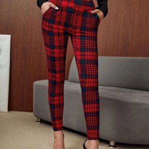 Women's Classic Plaid Regular Fit Casual Christmas Leggings, Leggings, color:Red|size:XXL, JustFashionNow