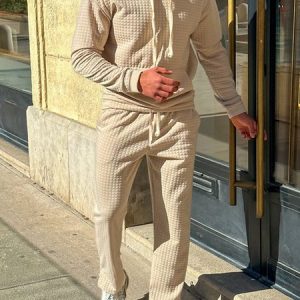 Loose Casual Regular Sleeve Hoodie Two-Piece Set, Suit Set, color:Khaki|size:3XL, JustFashionNow