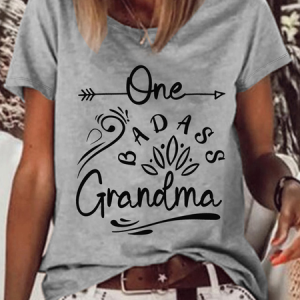 Women's Badass Grandma Text Letters Loose T-Shirt, color:Gray|size:3XL, Lilicloth.com
