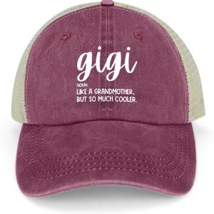 Women's Gigi Like A Grandmather But So Much Cooler Funny Graphic Printing Casual Text Letters Washed Mesh Back Baseball Cap, color:Wine Red|size:One-size, Lilicloth.com
