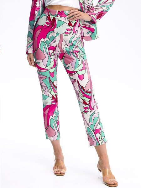 Work Printed Abstract Tailored Pants, Skinny Leg Pants, color:Rose Red|size:XXL, Stylewe