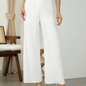 Regular Fit Plain Elegant Fashion Pants, Pants, color:White|size:XXL, Stylewe