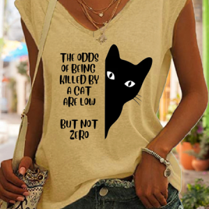 Women's Funny Word The Odds Of Being Killed By A Cat Sassy Sarcastic Regular Fit Tank Top, color:Khaki|size:3XL, Lilicloth.com