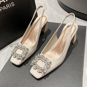Elegant Plain After The Lacing High Heel Toe-covered Sandals, Sandals, color:Off White|size:39, Noracora