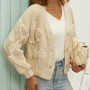 Casual Plain Loose Cardigan, Sweaters, color:Apricot|size:XXL, JustFashionNow