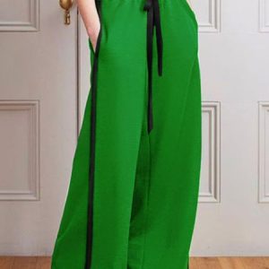 Wide leg  Loose Casual Plain Sweatpants, Pants, color:Green|size:XXL, Stylewe