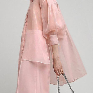 Plus Size Ultra lightweight Shirt Collar Long sleeve Urban Loose Blouse, Plus Tops, color:Pink|size:4X, Stylewe