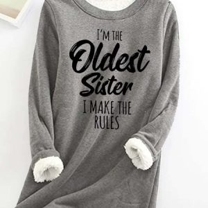 Women's Oldest Sister Funny Casual Crew Neck Sweatshirt, color:Gray|size:3XL, Lilicloth.com