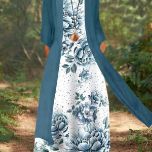 Plus Size Round Neck Loosen Vacation Two-Piece Set, Suit Set, color:Blue|size:4X, JustFashionNow