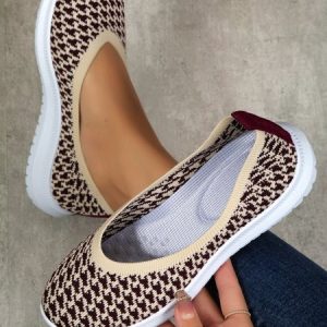 Contrasting Houndstooth Graphic Flyknit Sneakers, Sneakers, color:Beige|size:43, JustFashionNow