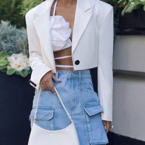 Long sleeve Regular Fit Plain Urban Lapel Collar Blazer, Blazers, color:White|size:XXL, Stylewe