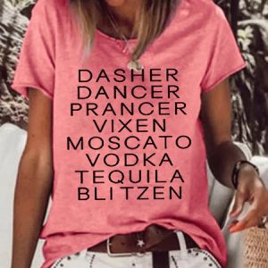 Women's Dasher Dancer Women's Funny Drinking Christmas Casual T-shirt, color:Red|size:3XL, Lilicloth.com