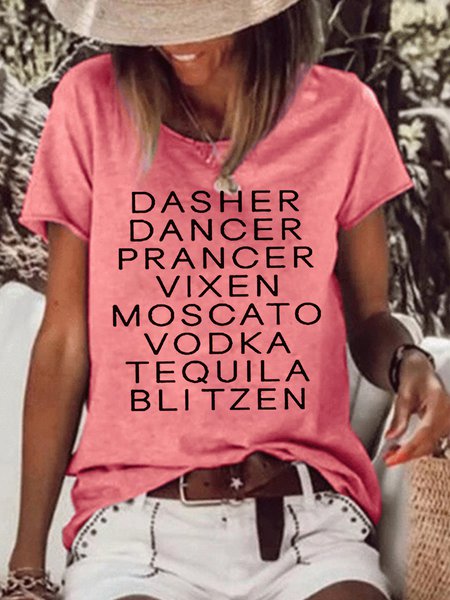 Women's Dasher Dancer Women's Funny Drinking Christmas Casual T-shirt, color:Red|size:3XL, Lilicloth.com