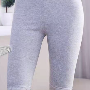 Casual Plain Lace Edge Natural Fifth Pants Legging, Leggings, color:Gray|size:3XL, Noracora