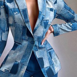 Urban Lapel Collar Geometric Regular Fit Blazer, Blazers, color:Blue|size:XXL, Stylewe