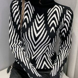 Daily Long sleeve Regular Fit Elegant Geometric Sweater, Pullovers, color:Black|size:XXL, Stylewe