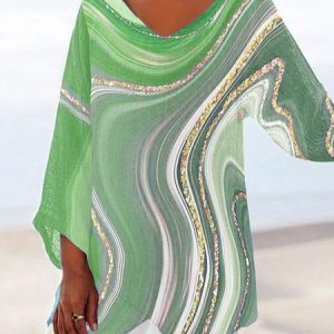 Cotton And Linen Casual Gradient Pattern Shirt, Shirts & Blouses, color:Green|size:XXL, JustFashionNow