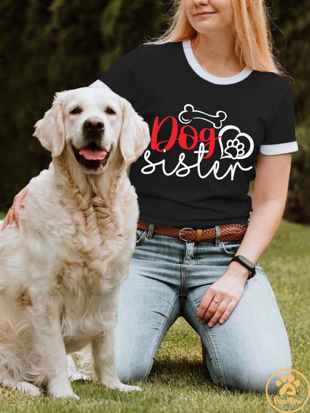 Lilicloth X Funnpaw Women's Dog Sister T-Shirt, color:Black|size:L, Lilicloth.com