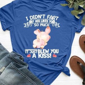 Women's Casual Fun Alphabet Pig Pattern Round Neck Short Sleeve T-Shirt Daily Clothing, T-Shirts, color:Blue|size:XXL, JustFashionNow