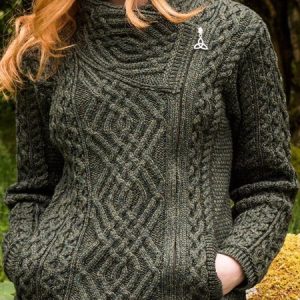 Green Long Sleeve Shift Cotton-Blend Jacquard Sweater, Sweaters, color:Green|size:3XL, JustFashionNow