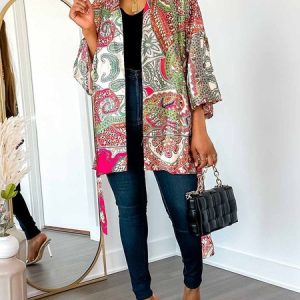 Print Vacation  Loose Kimono, Kimonos, color:Multicolor|size:XXL, Stylewe