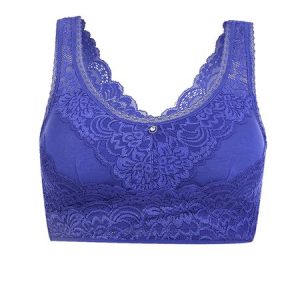 Ladies Breathable Sexy Lace Front Button Push Up Bra & Bralette, Lingeries, color:Royal Blue|size:XXL, Noracora