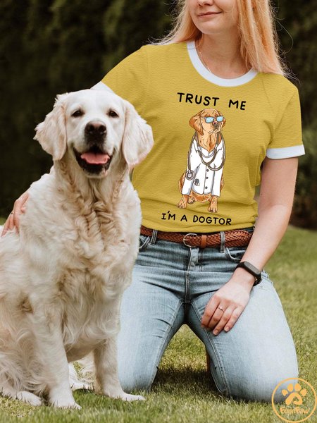 Lilicloth X Funnpaw Women's Trust Me I'm A Dogtor T-Shirt, color:Yellow|size:L, Lilicloth.com