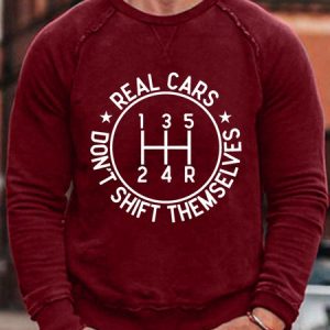 Men's Funny Real Cars Don'T Shift Themselves Graphic Printing Casual Loose Crew Neck Sweatshirt, color:Red|size:3XL, Lilicloth.com
