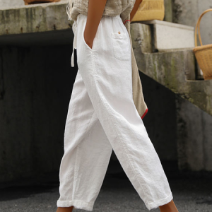 Cotton Blends Loosen Pants, Pants, color:White|size:XXL, JustFashionNow