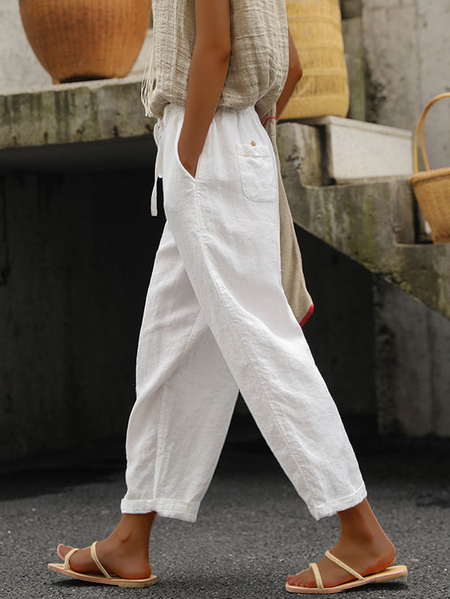 Women's Trousers Drawstring Wide Leg Pants Daily Going Out Casual Lace-up Plain All Season Pants, JustFashionNow Pants, color:White|size:4XL,