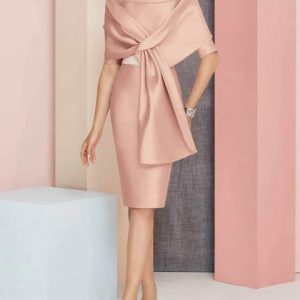 Crew Neck Party Plain Regular Fit  Dress, Midi Dresses, color:Pink|size:XXL, Stylewe