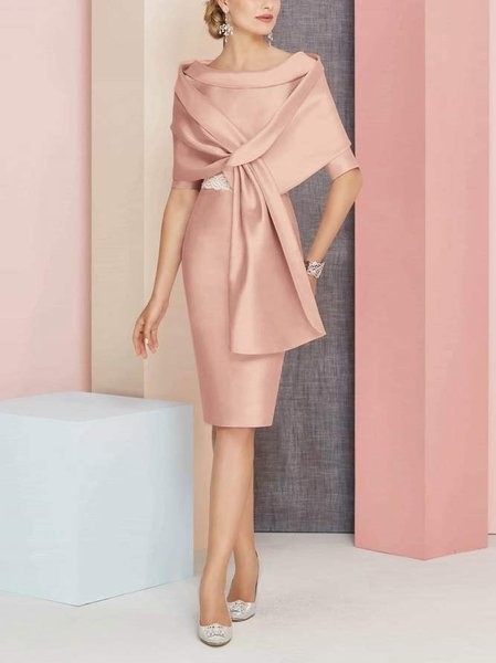 Crew Neck Party Plain Regular Fit Dress, Midi Dresses, color:Pink|size:XXL, Stylewe