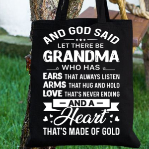 Women’s God Said Let There Be Grandma Who Has Ears That Always Listen Shopping Tote, color:Black|size:One-size, Lilicloth.com