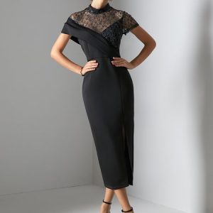 Party Tight Plain Vintage Crew Neck Dress, Cocktail Dresses, color:Black|size:XXL, Stylewe