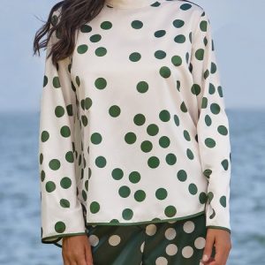 Stylewe Polka Dots Elegant Loosen Long Sleeve Blouse, Blouses and Shirts, color:Off White|size:XS, Stylewe