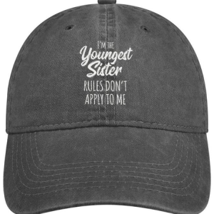 Funny Youngest Sister Letter Print Hat, color:Deep Gray|size:One-size, Lilicloth.com