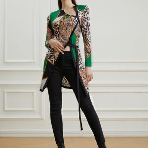 Skinny Long Sleeve Casual Leopard Top, Tops, color:Green|size:XXL, Stylewe