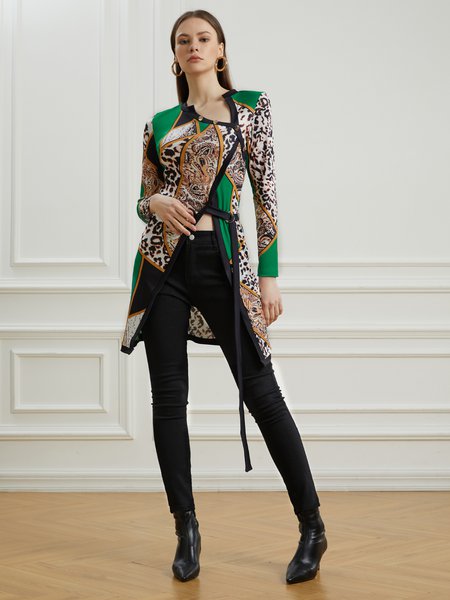 Skinny Long Sleeve Casual Leopard Top, Tops, color:Green|size:XXL, Stylewe