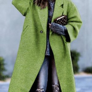Cotton-Blend Lapel Collar Casual Overcoat, Coats, color:Green|size:XXL, JustFashionNow
