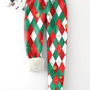 Casual Christmas Natural Long Fleece Ankle Banded Pants, Pants, color:Green|size:5XL, Noracora