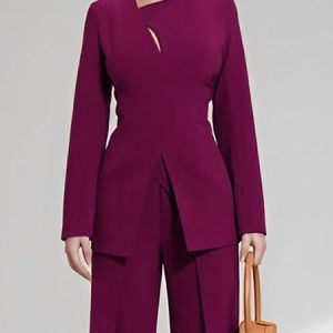 Regular Fit Elegant Plain Long Sleeve Blouse, Blouses and Shirts, color:Rose Red|size:XXL, Stylewe