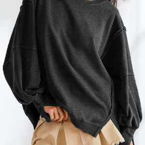 Casual Crew Neck Plain Sweatshirt, Hoodies & Sweatshirts, color:Black|size:XL, Noracora