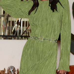 Women Plain Crew Neck Long Sleeve Comfy Party Short Dress, Dresses, color:Lightgreen|size:XL, Noracora