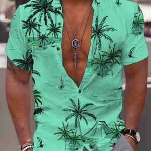 Men's Casual Coconut Tree Button Down Shirts Urban Everyday Resort Clothing, Shirts ＆ Blouse, color:Color5|size:3XL, JustFashionNow