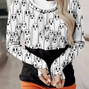 Casual Stand Collar Halloween (pumpkin) Sweatshirt, Hoodies & Sweatshirts, color:Black-white|size:XXL, Noracora
