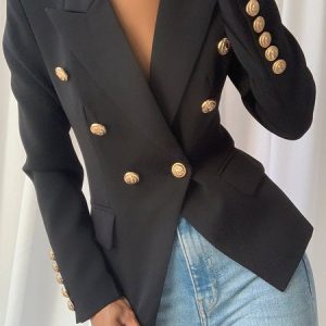Urban Plain Lapel Collar Regular Fit Blazer, Blazers, color:Black|size:XXL, Stylewe