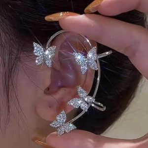 JFN Single Alloy Rhinestone Butterfly Cuff Earrings, Earrings, color:Color2|size:One-size, JustFashionNow